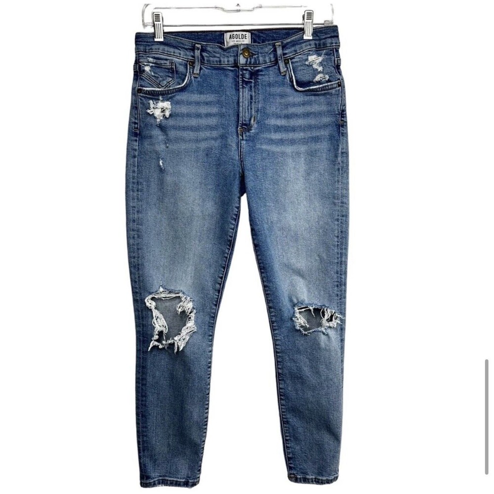 Agolde Sophie High Rise Skinny Crop Jeans Size 28 In Breakout Distressed - Picture 12 of 15